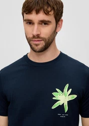 s.Oliver Kurzarmshirt T-Shirt mit Crew Neck und Frontprint Artwork Dunkelblau/Blau/Türkis/Grün