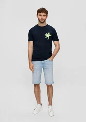 s.Oliver Kurzarmshirt T-Shirt mit Crew Neck und Frontprint Artwork Dunkelblau/Blau/Türkis/Grün