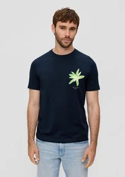 s.Oliver Kurzarmshirt T-Shirt mit Crew Neck und Frontprint Artwork Dunkelblau/Blau/Türkis/Grün