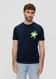 s.Oliver Kurzarmshirt T-Shirt mit Crew Neck und Frontprint Artwork Dunkelblau/Blau/Türkis/Grün