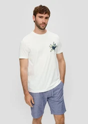 s.Oliver Kurzarmshirt T-Shirt mit Crew Neck und Frontprint Artwork Weiß/Creme