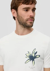 s.Oliver Kurzarmshirt T-Shirt mit Crew Neck und Frontprint Artwork Weiß/Creme