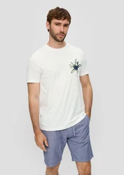 s.Oliver Kurzarmshirt T-Shirt mit Crew Neck und Frontprint Artwork Weiß/Creme