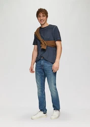 QS Kurzarmshirt Rundhalsausschnitt Garment Dye Dunkelblau/Grau/Blau
