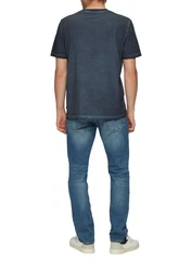 QS Kurzarmshirt Rundhalsausschnitt Garment Dye Dunkelblau/Grau/Blau