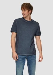 QS Kurzarmshirt Rundhalsausschnitt Garment Dye Dunkelblau/Grau/Blau