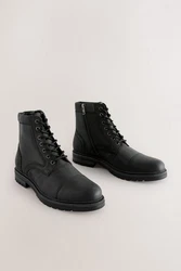 Next Lederstiefel mit Zehenkappe Schnürstiefelette Schwarz