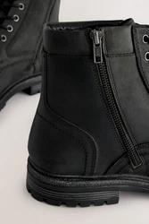 Next Lederstiefel mit Zehenkappe Schnürstiefelette Schwarz