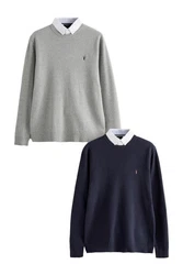 Next 2-in-1 Pullover im Lagenlook mit Hemdeinsatz Dunkelblau/Grau