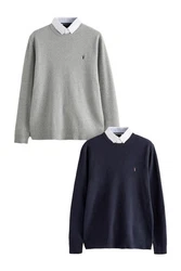 Next 2-in-1 Pullover im Lagenlook mit Hemdeinsatz Dunkelblau/Grau
