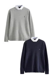 2-in-1-Pullover Pullover im Lagenlook mit Hemdeinsatz, 2er-Pack (2-tlg)
