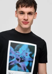 QS Kurzarmshirt T-Shirt mit Frontprint Schwarz/Lila/Creme/Hellblau