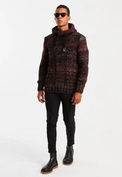 Leif Nelson Herren Strick-Pullover mit Kapuze Slim Fit LN20227 Dunkelrot/Bordeaux/Rot