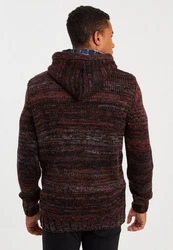 Leif Nelson Herren Strick-Pullover mit Kapuze Slim Fit LN20227 Dunkelrot/Bordeaux/Rot
