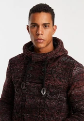 Leif Nelson Herren Strick-Pullover mit Kapuze Slim Fit LN20227 Dunkelrot/Bordeaux/Rot