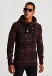 Leif Nelson Herren Strick-Pullover mit Kapuze Slim Fit LN20227 Dunkelrot/Bordeaux/Rot