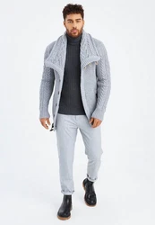 Leif Nelson Herren Strickjacke Schalkragen Slim Fit Winter-Freizeit-Jacke Moderne Männer Pulli Grobstrick Sweatjacke Langarm Hoodie-Pullover Grau/Blau/Hellblau