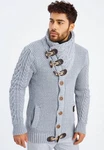 Leif Nelson Herren Strickjacke Schalkragen Slim Fit Winter-Freizeit-Jacke Moderne Männer Pulli Grobstrick Sweatjacke Langarm Hoodie-Pullover Grau/Blau/Hellblau