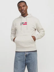 Jack & Jones Hoodie JJECORP GRAPHIC SWEAT HOOD Khaki/Weiß/Beige/Grau/Creme