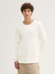 TOM TAILOR Strickpullover Longsleeve Rundhalspullover Weiß/Creme/Beige/Khaki
