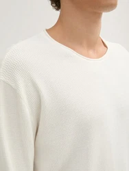TOM TAILOR Strickpullover Longsleeve Rundhalspullover Weiß/Creme/Beige/Khaki