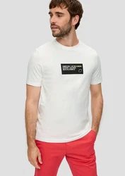 s.Oliver Kurzarmshirt T-Shirt Artwork Weiß/Creme