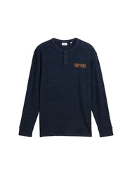 TOM TAILOR Kurzarmshirt Henley-Shirt Regular Fit Dunkelblau/Hellblau