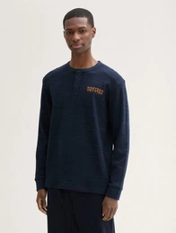 Langarmshirt Henley-Shirt mit Waffelstruktur mit Logo Print