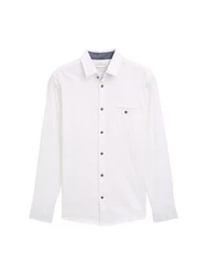 TOM TAILOR Langarmhemd Stretch Hemd Struktur Weiß/Creme