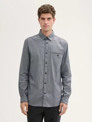 TOM TAILOR Langarmhemd Stretch Hemd Struktur Grau/Hellgrau/Dunkelgrau/Dunkelblau