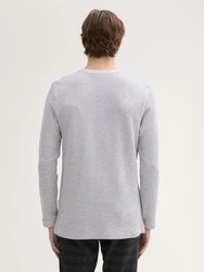 TOM TAILOR Denim T-Shirt Henley Langarmshirt Grau/Hellgrau