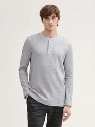 TOM TAILOR Denim T-Shirt Henley Langarmshirt Grau/Hellgrau