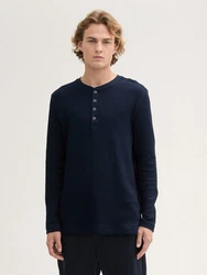 TOM TAILOR Denim T-Shirt Henley Langarmshirt Dunkelblau/Hellblau/Lila/Blau