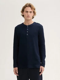 T-Shirt Henley Langarmshirt mit Rippstruktur