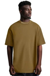 Oversize-Shirt Casual Kurzarm T-shirt 23RS041 Kaki L mit Stitching am Kragen