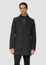s.Oliver BLACK LABEL Langmantel Wattierter Wollmix-Mantel Schwarz