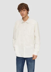 QS Langarmhemd Regular Fit Weiß/Beige