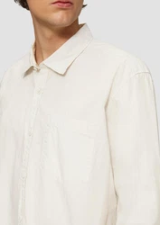 QS Langarmhemd Regular Fit Weiß/Beige