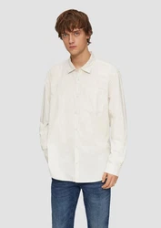 QS Langarmhemd Regular Fit Weiß/Beige