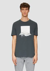 s.Oliver Kurzarmshirt Crew-Neck-Shirt Frontprint Dunkelgrau/Dunkelblau/Grau/Hellblau/Hellgrau