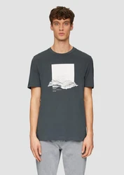 s.Oliver Kurzarmshirt Crew-Neck-Shirt Frontprint Dunkelgrau/Dunkelblau/Grau/Hellblau/Hellgrau