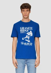 s.Oliver Kurzarmshirt Crew-Neck-Shirt Frontprint Blau/Hellblau/Gelb/Dunkelblau