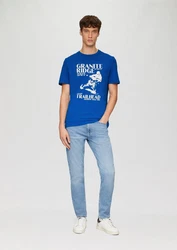 s.Oliver Kurzarmshirt Crew-Neck-Shirt Frontprint Blau/Hellblau/Gelb/Dunkelblau