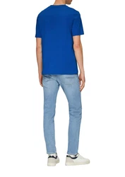 s.Oliver Kurzarmshirt Crew-Neck-Shirt Frontprint Blau/Hellblau/Gelb/Dunkelblau