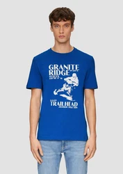 s.Oliver Kurzarmshirt Crew-Neck-Shirt Frontprint Blau/Hellblau/Gelb/Dunkelblau