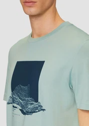 s.Oliver Kurzarmshirt Crew-Neck-Shirt Frontprint Grün/Hellblau/Hellgrün/Türkis/Blau