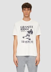 s.Oliver Kurzarmshirt Crew-Neck-Shirt Frontprint Beige/Weiß/Gelb
