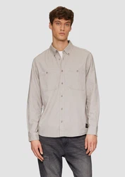 s.Oliver Langarmhemd Regular Fit Button-Down Kragen Grau/Hellgrau/Beige/Khaki/Braun