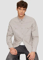 s.Oliver Langarmhemd Regular Fit Button-Down Kragen Grau/Hellgrau/Beige/Khaki/Braun