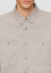s.Oliver Langarmhemd Regular Fit Button-Down Kragen Grau/Hellgrau/Beige/Khaki/Braun